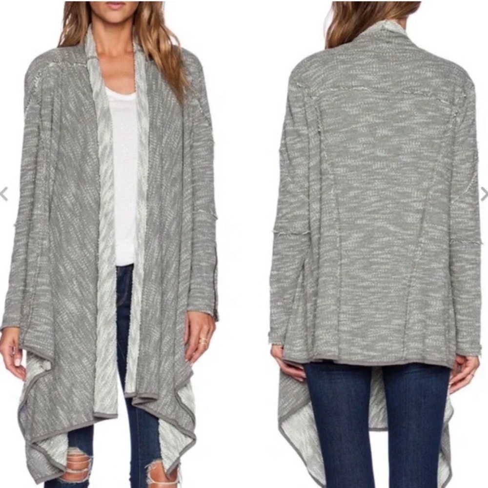Free People Women’s Grey In The Loop French Terry Open Textured Cardigan - Small